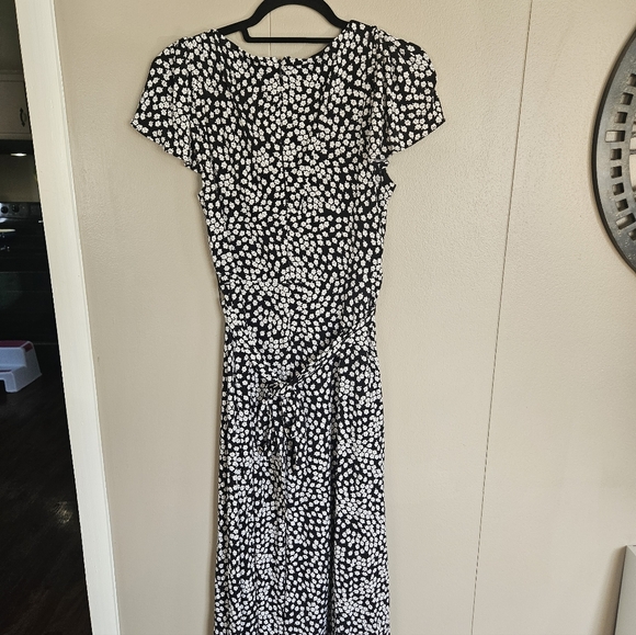 DKNY Womens Sz 10 Floral Print Ruffled Faux Wrap CapSleeve Midi Dress - Picture 5 of 5